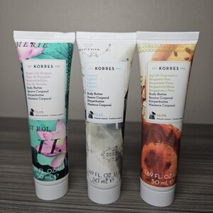 Korres Trio Body Butter 50ml each Water Lily Blossom, Yoghurt, Bergamot Pear New